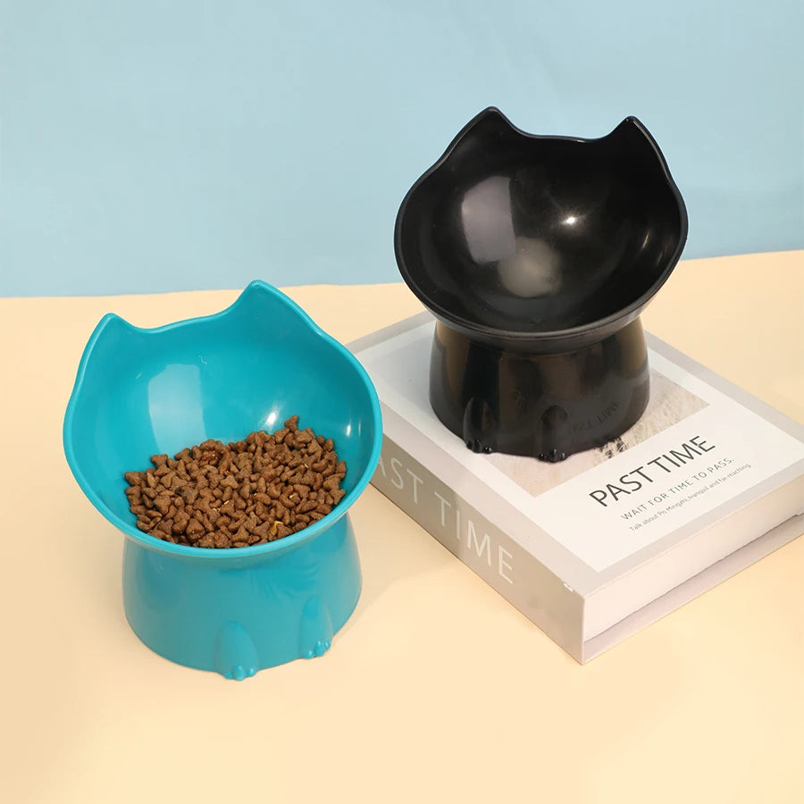 1Pc Whiskerware Elevated Cat Bowl, Anti-Tip Plastic Raised Pet Feeding Dish with Tilted Edge, Neck Protection Kitty Food