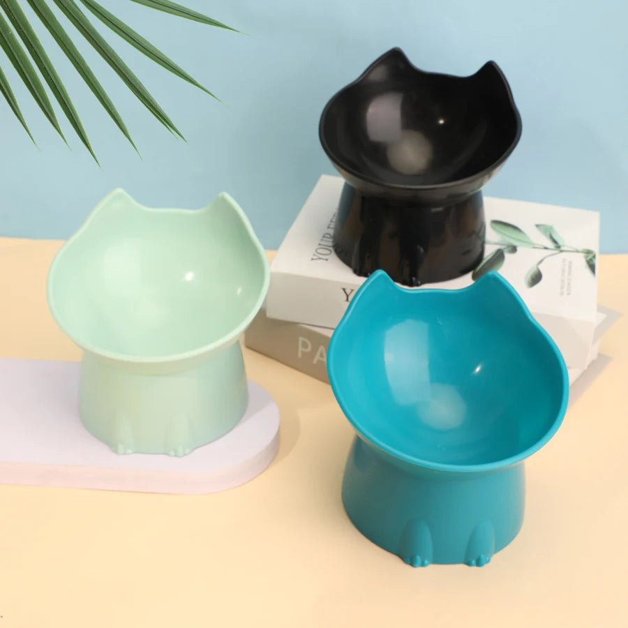 1Pc Whiskerware Elevated Cat Bowl, Anti-Tip Plastic Raised Pet Feeding Dish with Tilted Edge, Neck Protection Kitty Food
