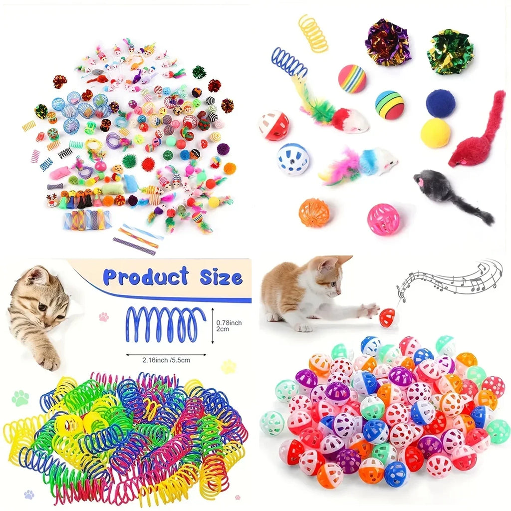 56Pcs/28Pcs/14Pcs Cat Toys Mixed Pack. a Combination of Various Plastic Toys and Plush Toys Suitable for Multiple Cats to Play