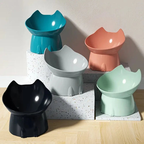 1Pc Whiskerware Elevated Cat Bowl, Anti-Tip Plastic Raised Pet Feeding Dish with Tilted Edge, Neck Protection Kitty Food